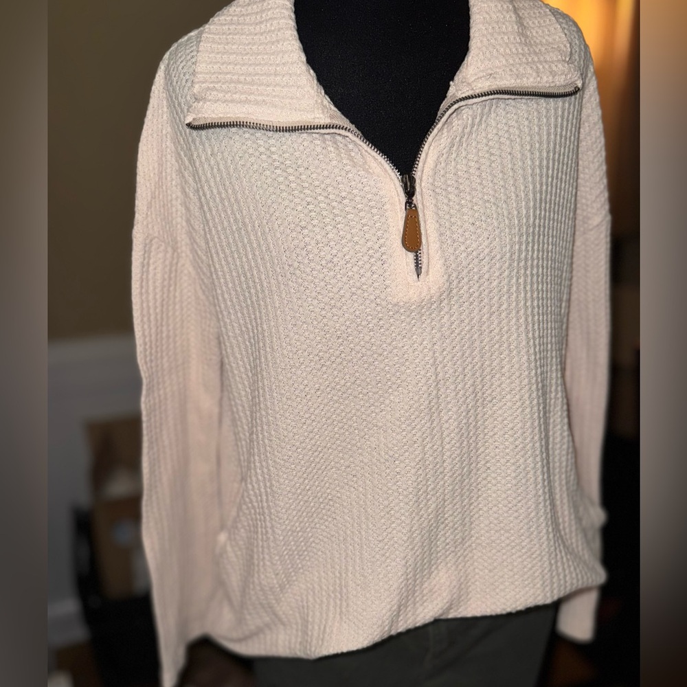 Kori Cream Textured Turtleneck Sweater with front pockets